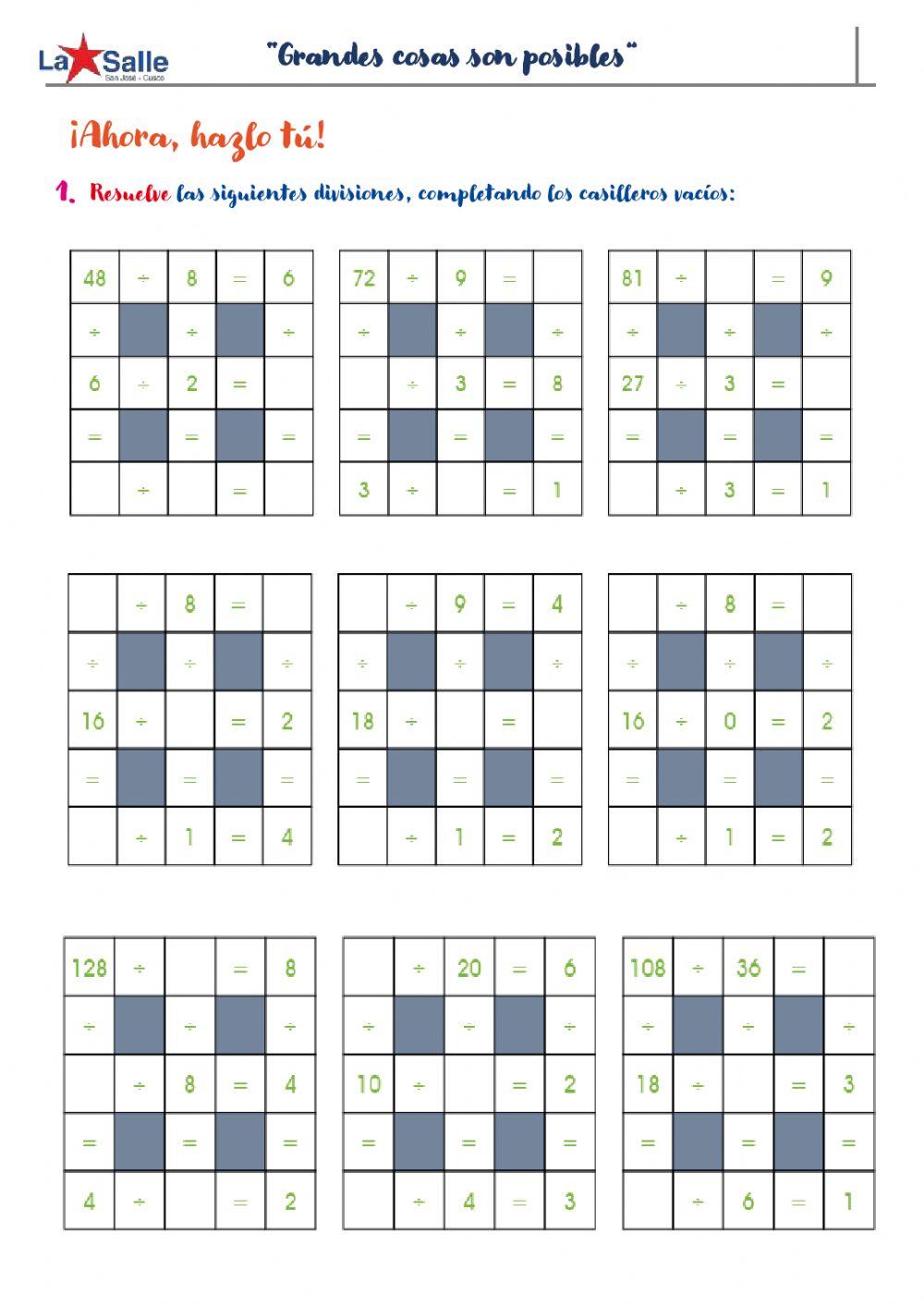 Crucigramas de división.