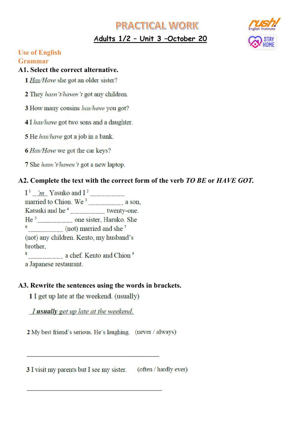 Adults 1-2 Practical Work unit 3