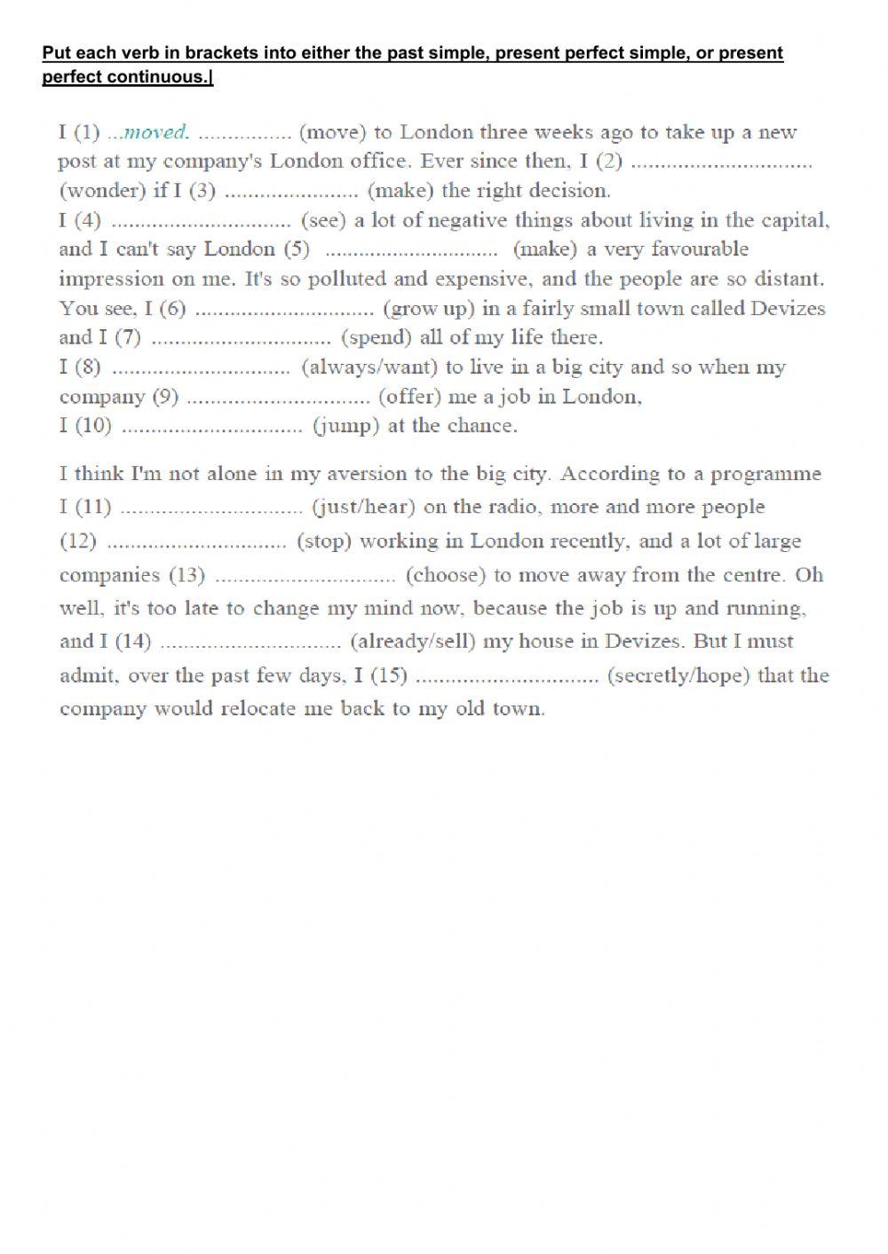 Present perfect and past tenses practice 2