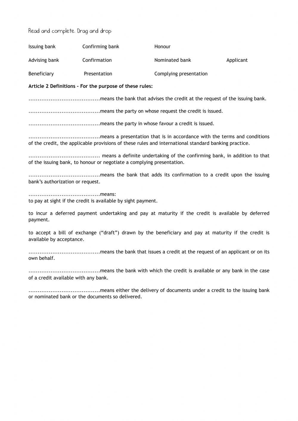 Bill of Exchange and Documentary Credit