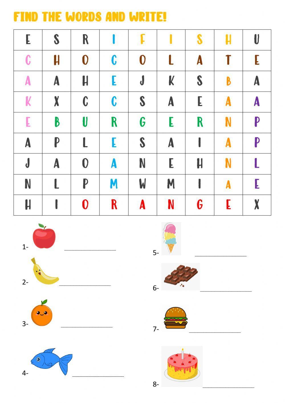 Food -find the words and write