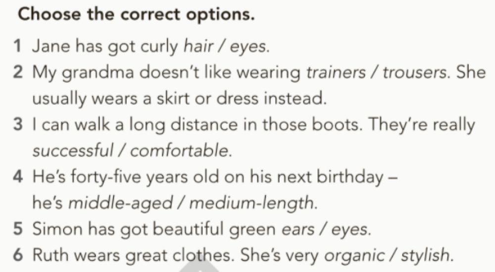 Adjectives,clothes and parts of the faace