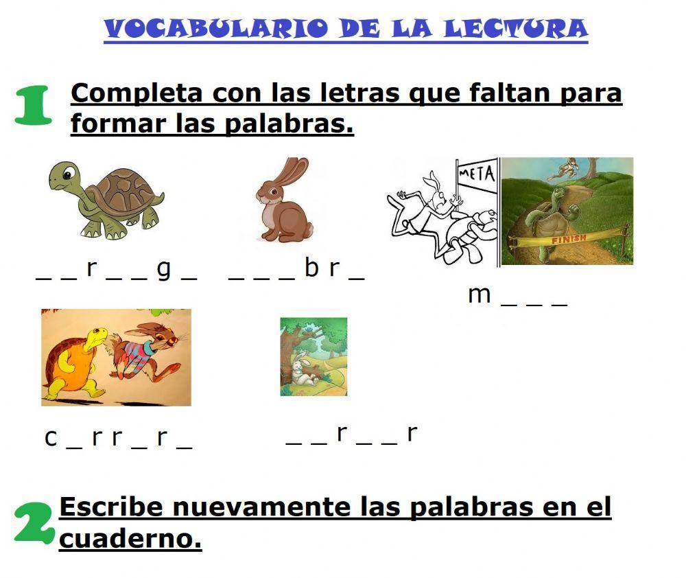 Vocabulario - la liebre y la tortuga