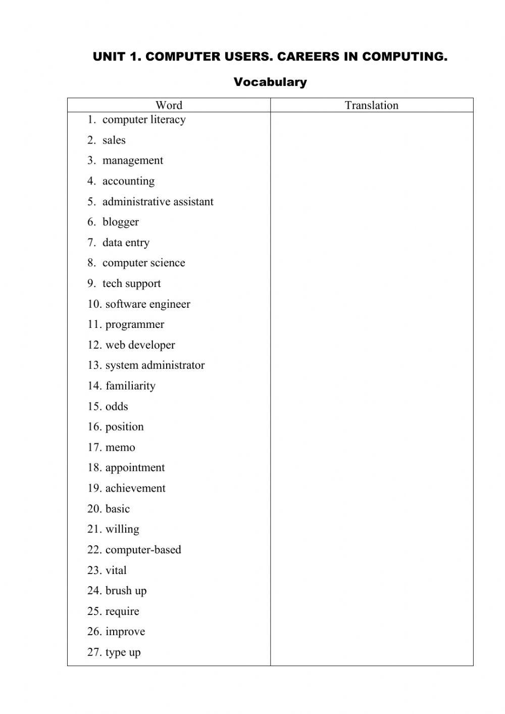 Unit 1. Reading Tasks