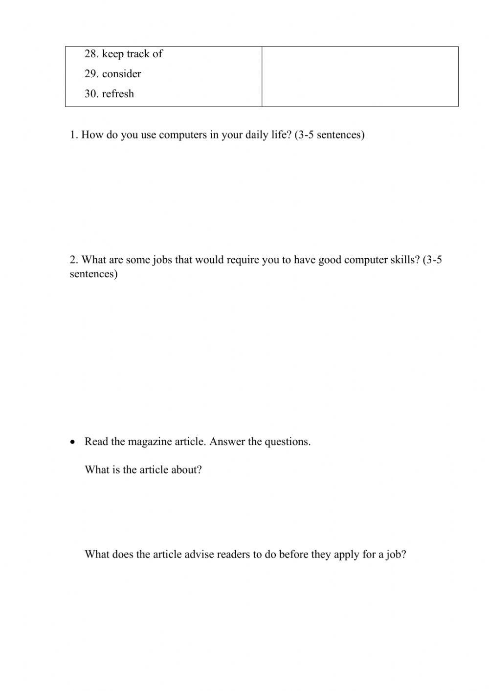 Unit 1. Reading Tasks