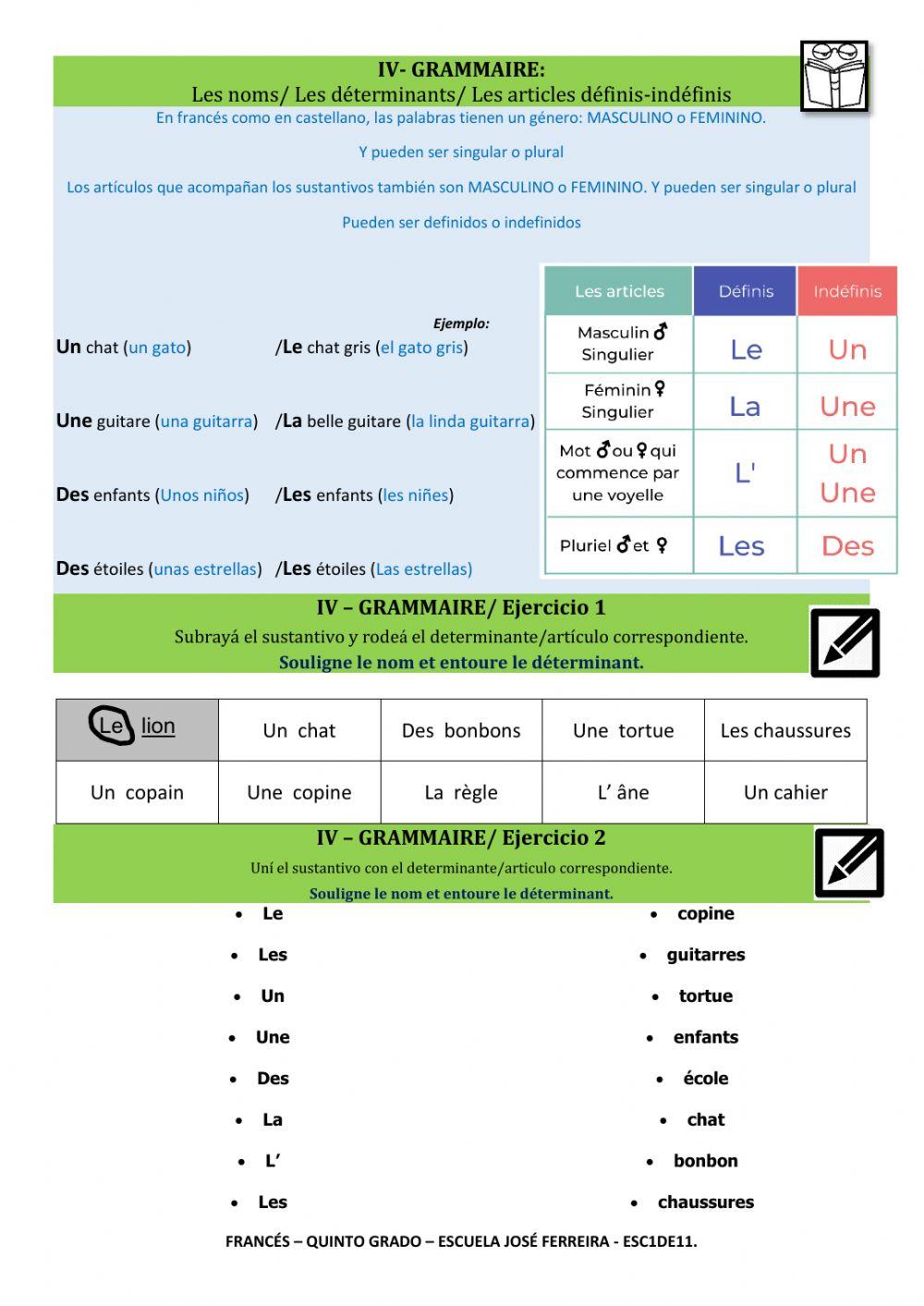 Les déterminants- Les articles