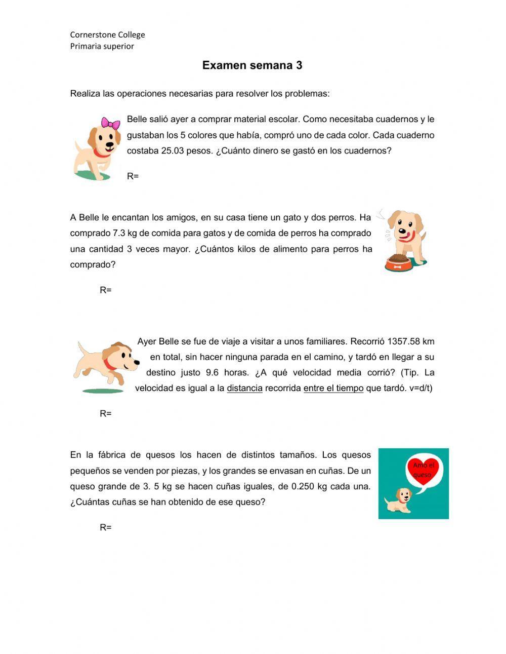 Problemas de multiplicación y división con punto decimal
