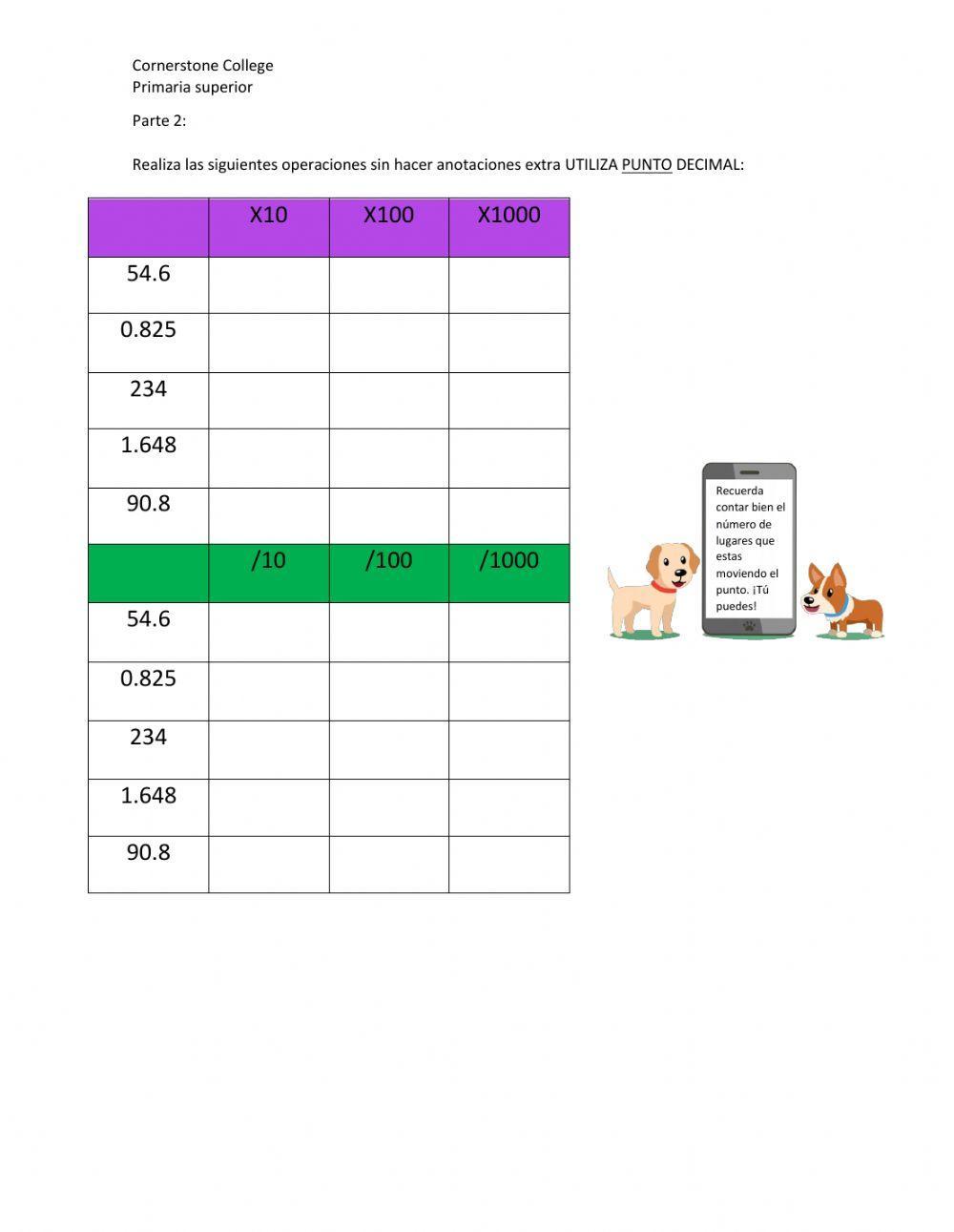 Problemas de multiplicación y división con punto decimal