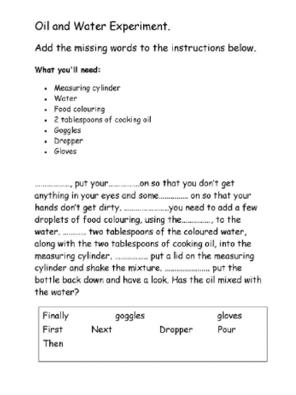 Experiment instructions