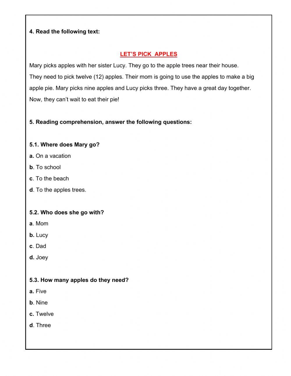 Reading Comprehension and vocabulary