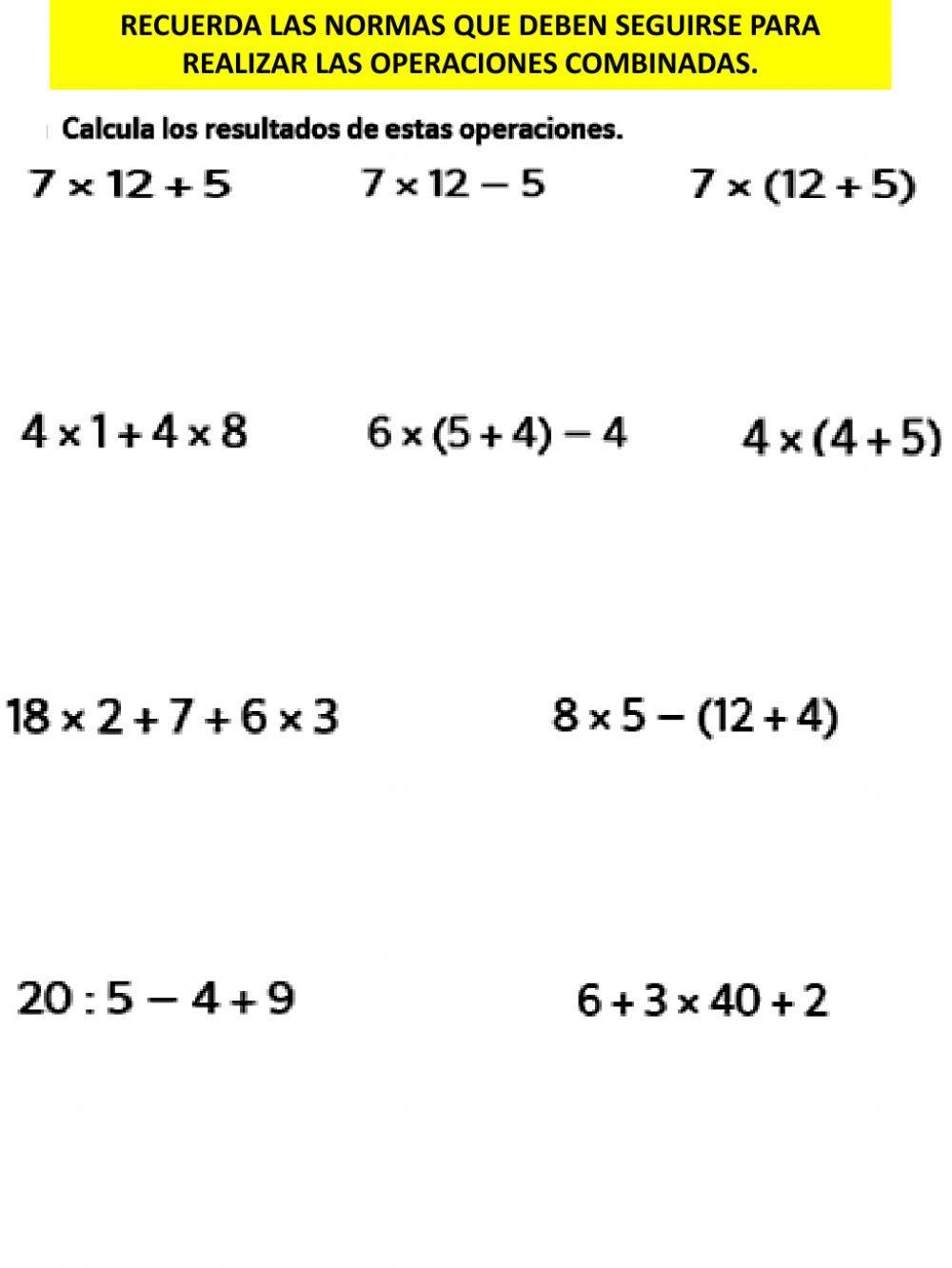 MATEMÁTICAS- CÁLCULO- OPERACIONES COMBINADAS