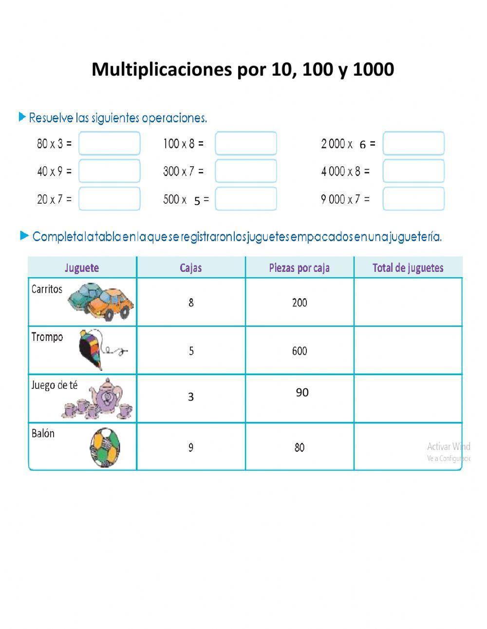Multiplicaciones por 10, 100 o 1000