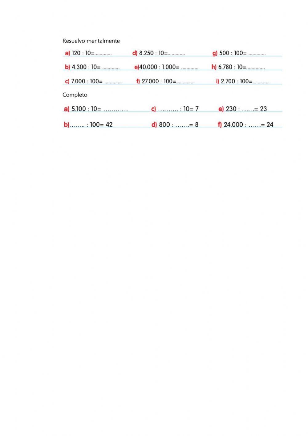 División por unidad seguida de ceros