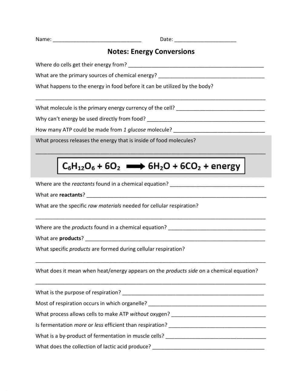 Energy Conversion NOTES worksheet | Live Worksheets
