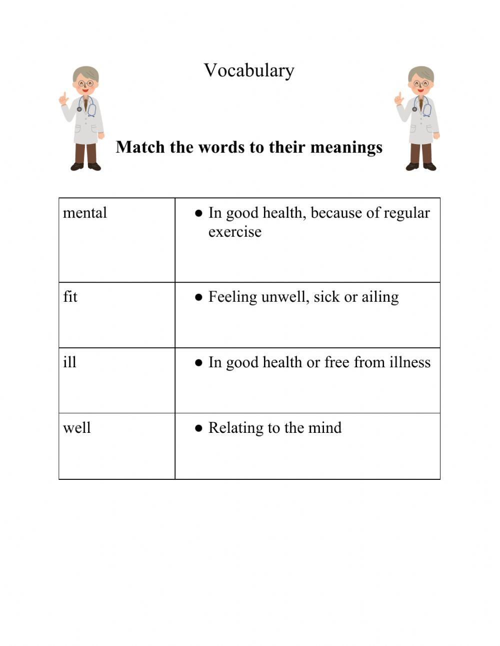 Health Vocabulary Haffeza Mohammed Live Worksheets Health Vocabulary Haffeza Mohammed Live Worksheets