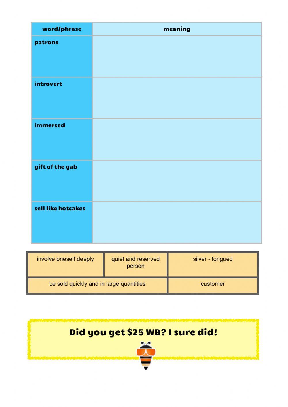 Vocabulary workbook p5-6 Part H