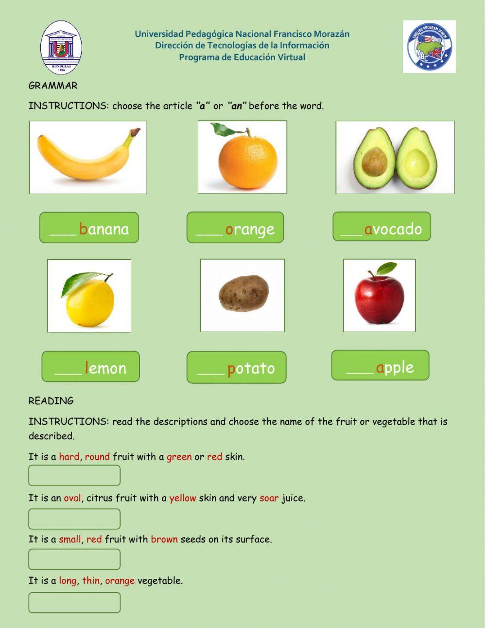 Didatic Guide 7th Grade Fruits - Vegetables