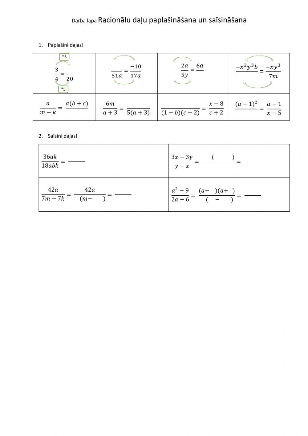 Racionālu daļu paplašināšana un saīsināšana