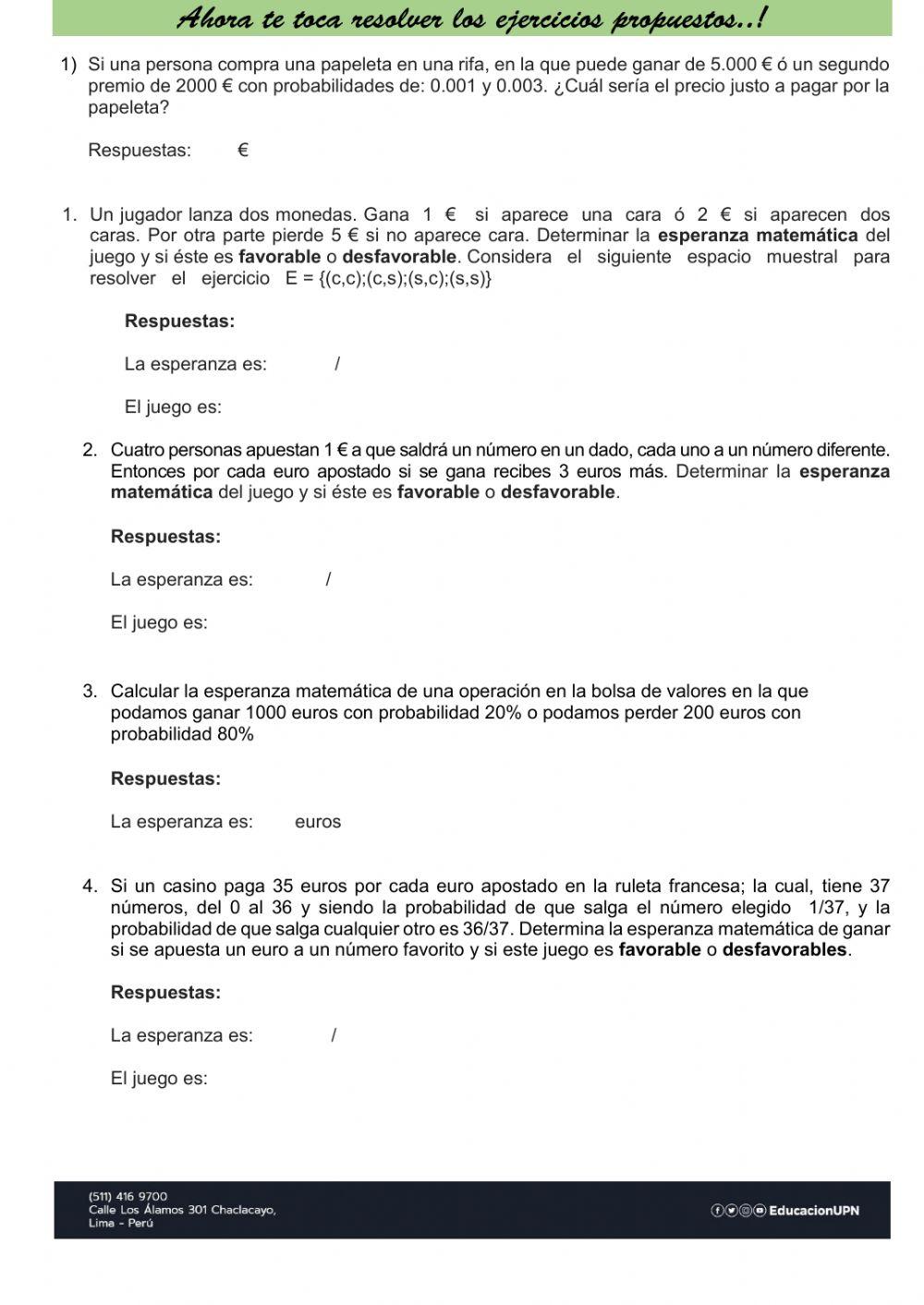 ESPERANZA MATEMÁTICA.