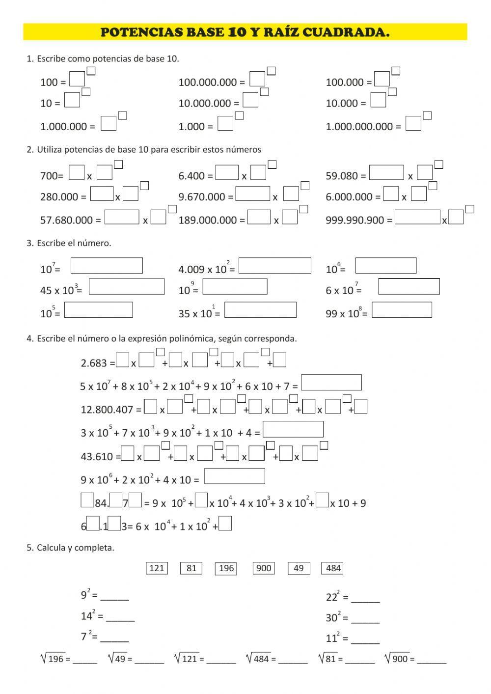 Potencias base 10 y raices.