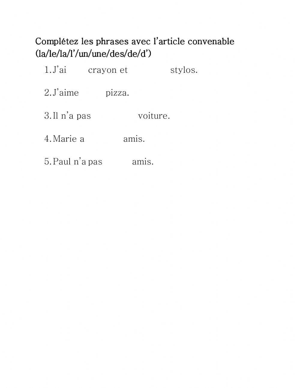 Les Articles Définis et Indéfinis