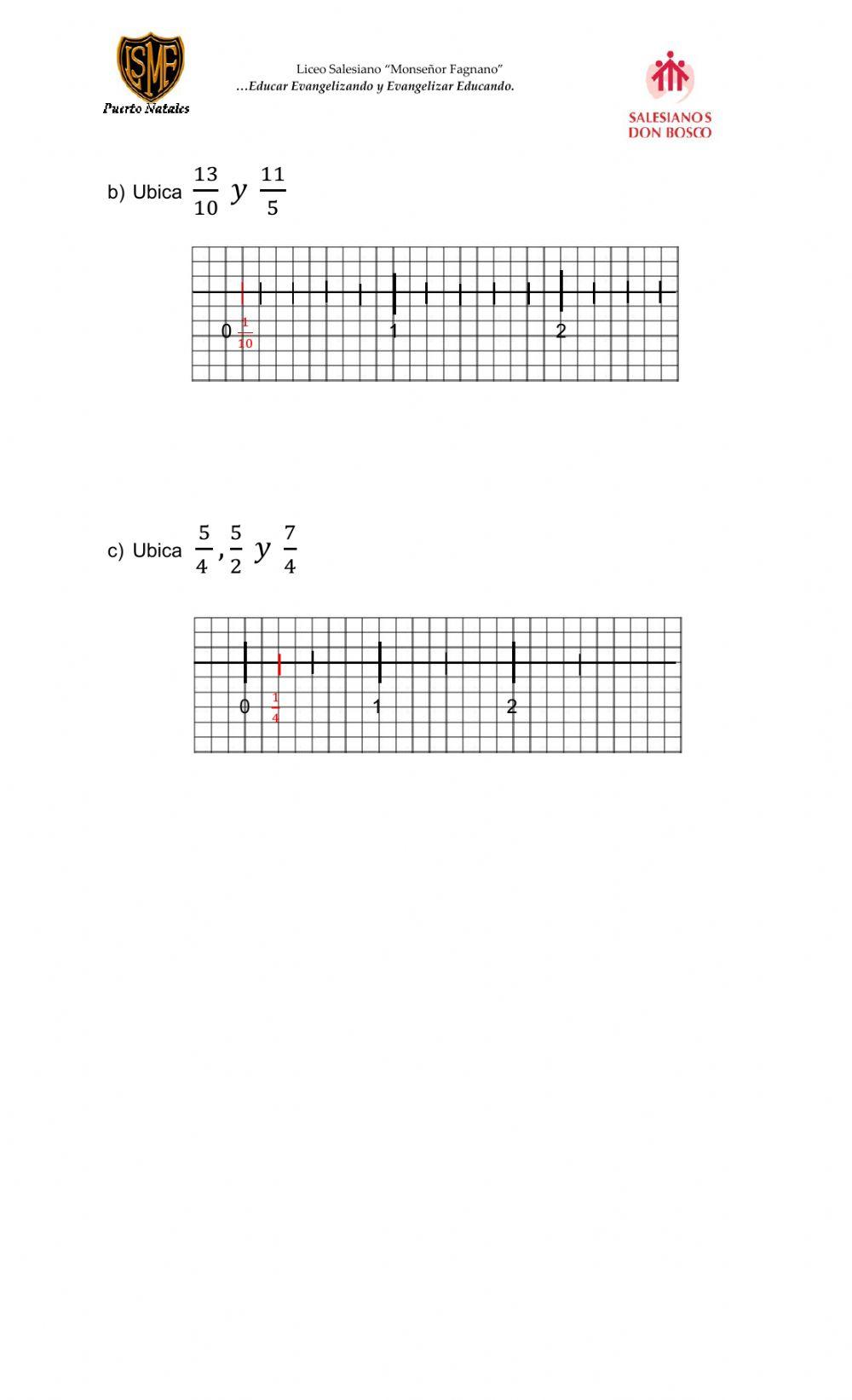 Fracciones impropias y ubicación en la recta numérica