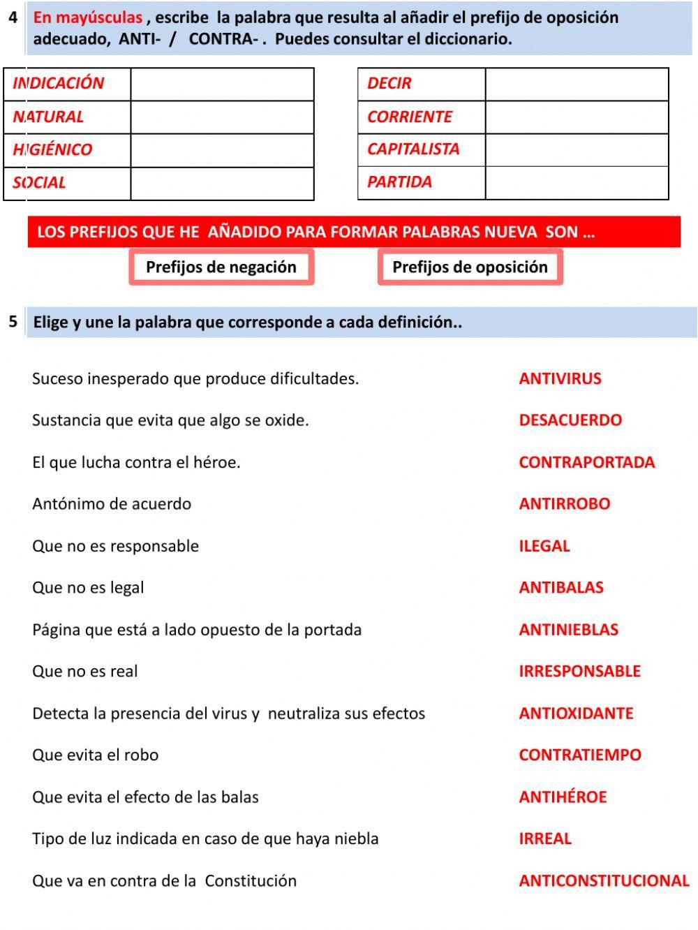 PREFIJOS y SUFIJOS DE NEGACIÓN y DE OPOSICIÓN