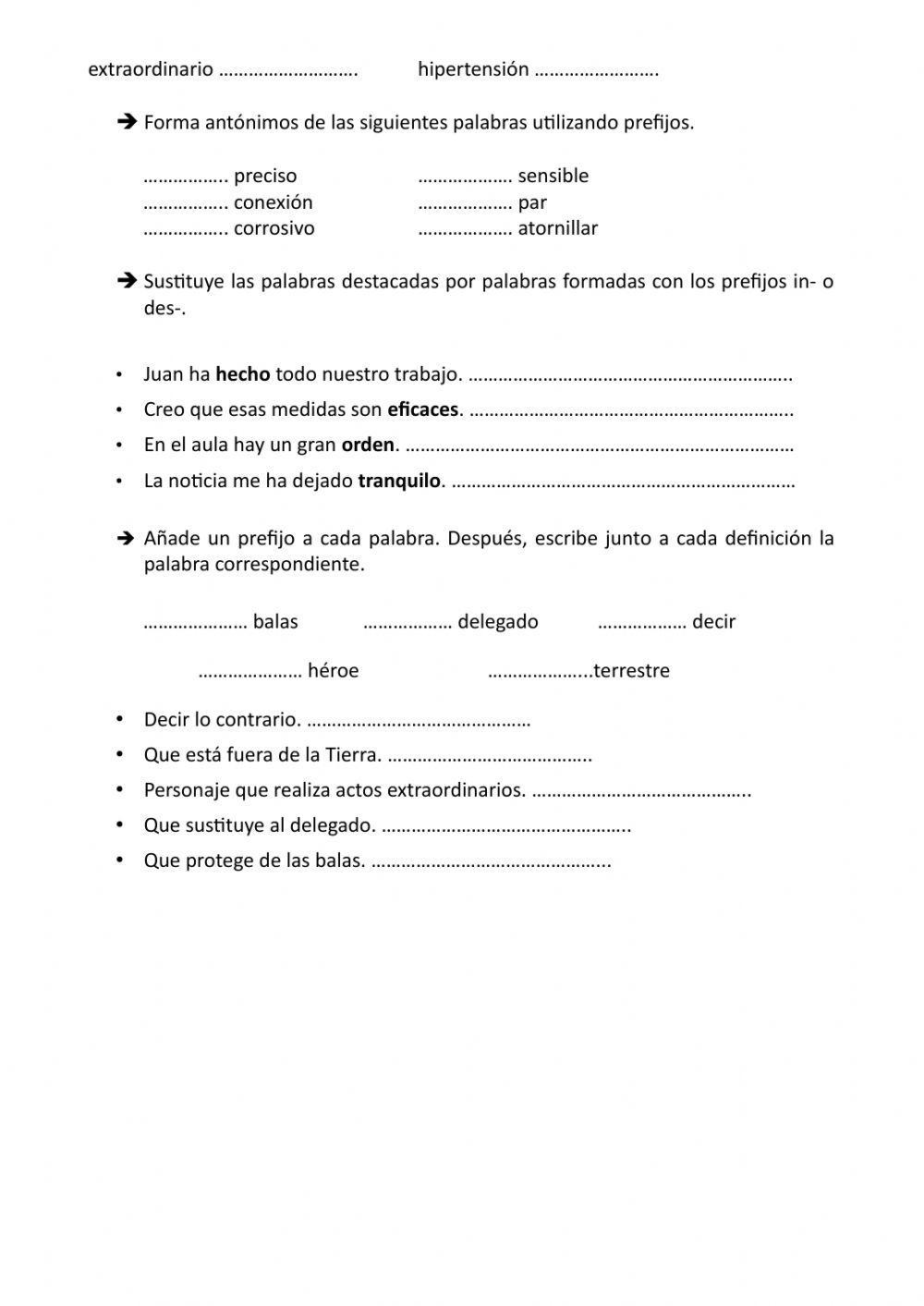 Prefijos de lugar, oposición y negación