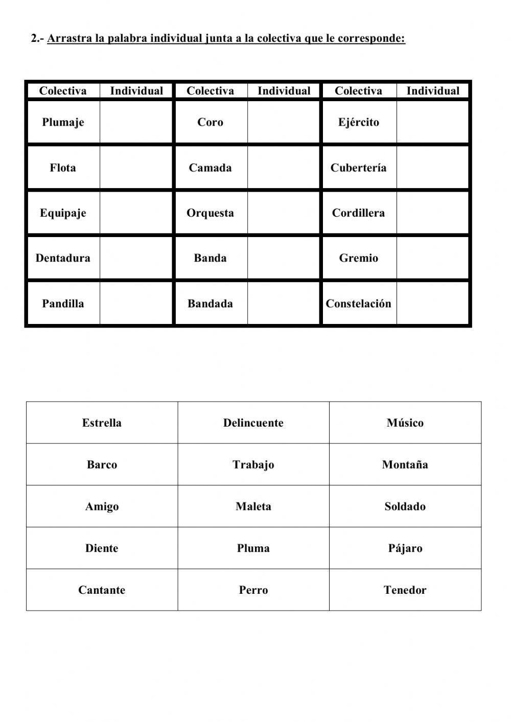 Palabras individuales y colectivas