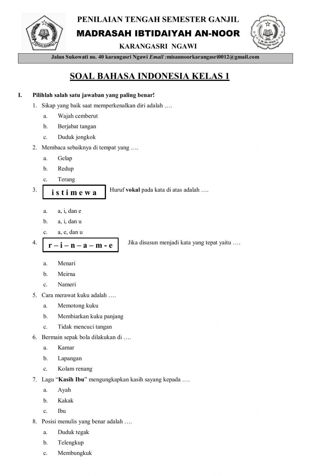 Penilaian Tengah Semester Ganjil