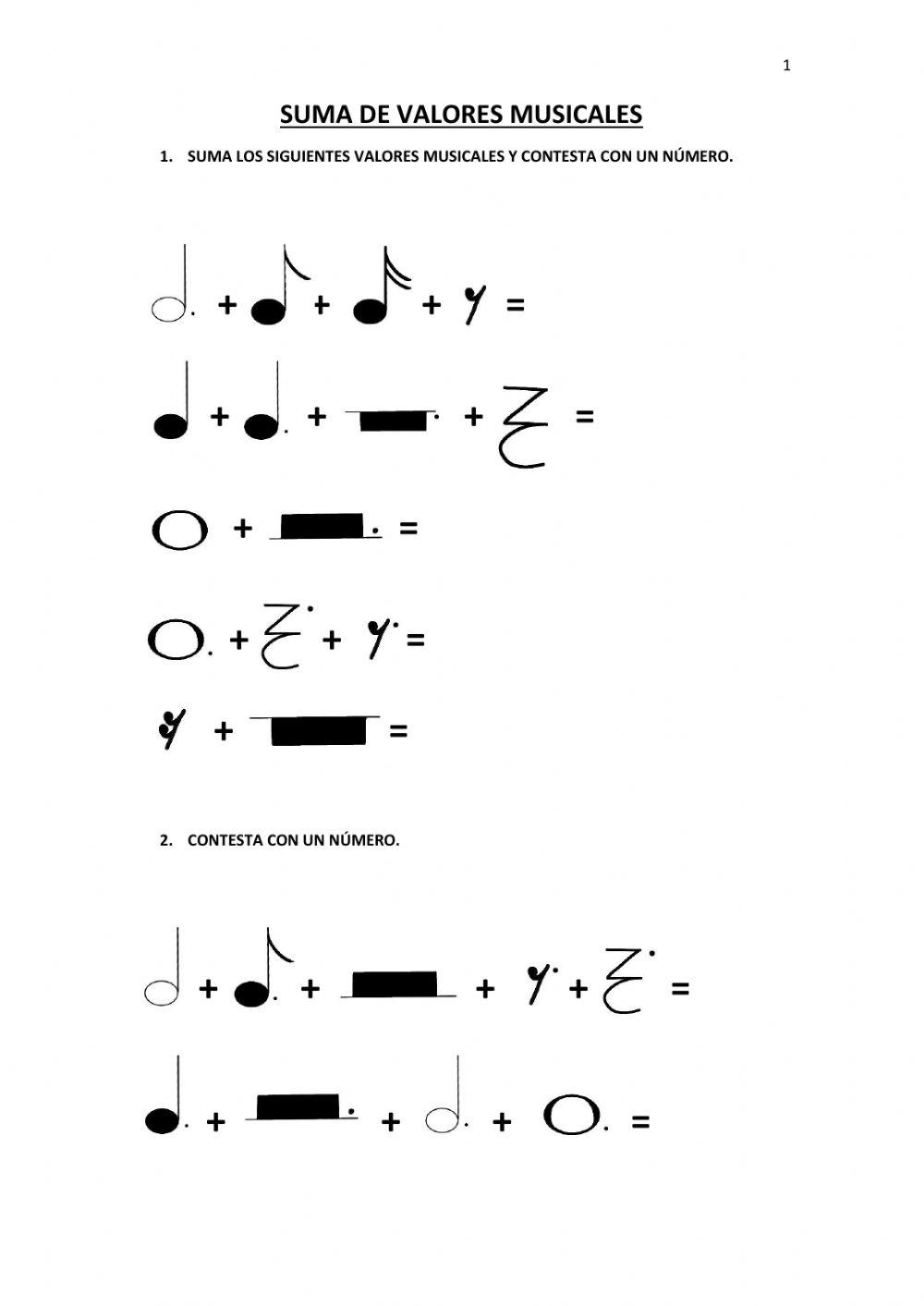 Suma de valores musicales