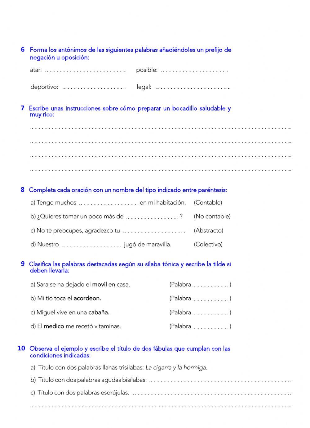 Repaso Unidad 2 Lengua 6º