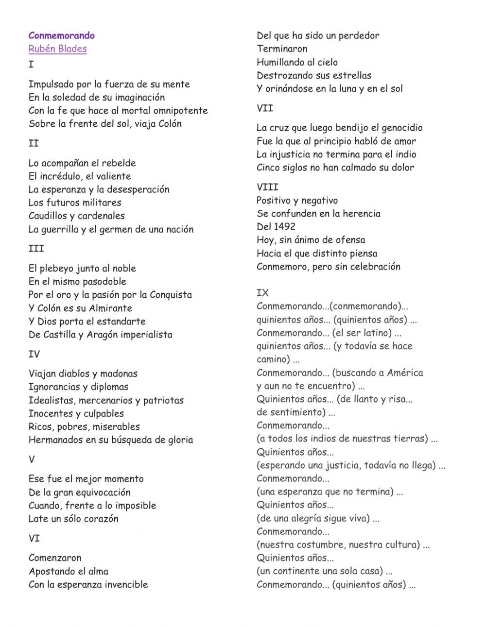 Análisis canción Conmemorando de Rubén Blades