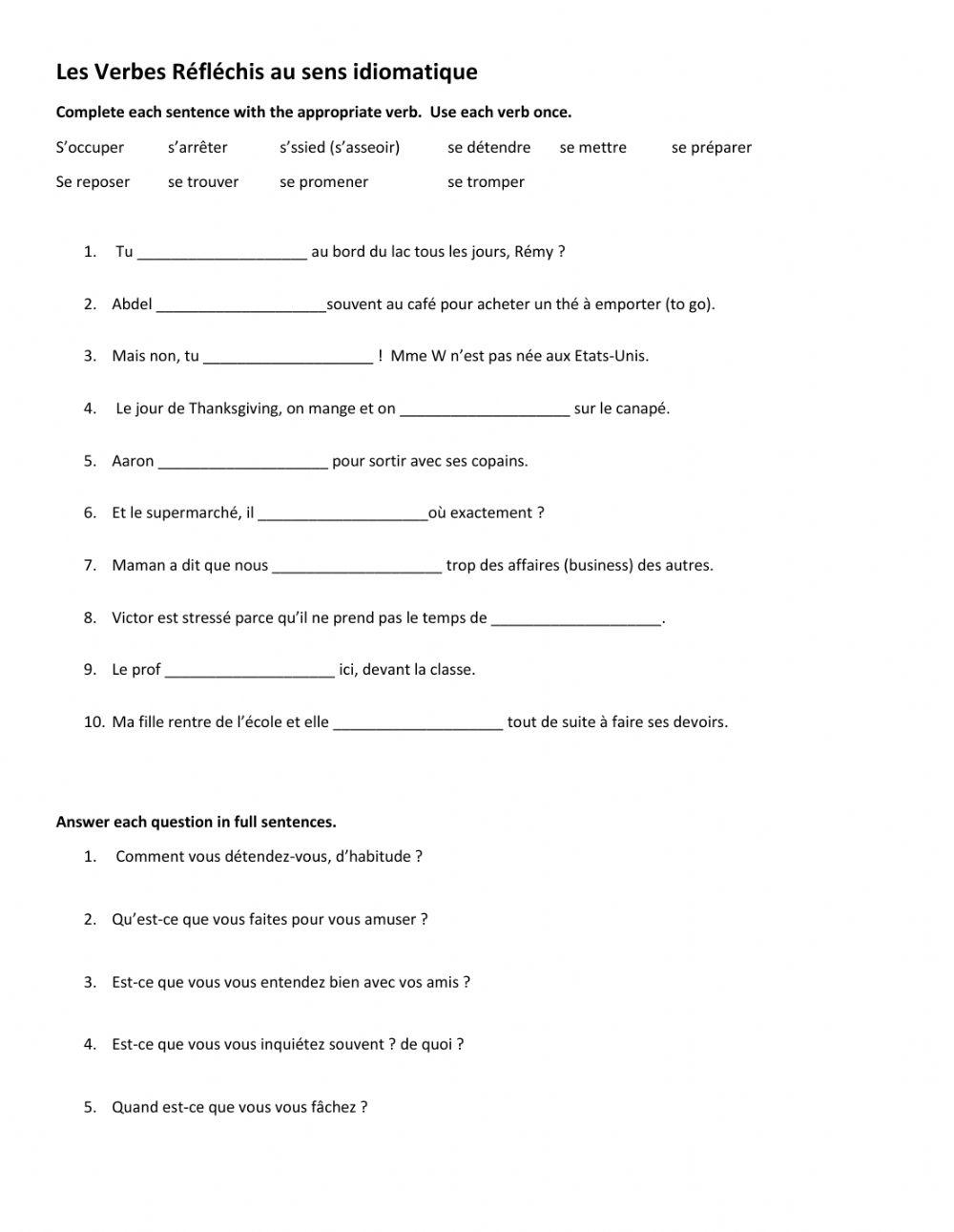 3h les verbes pronomiaux aux sens idiomatique