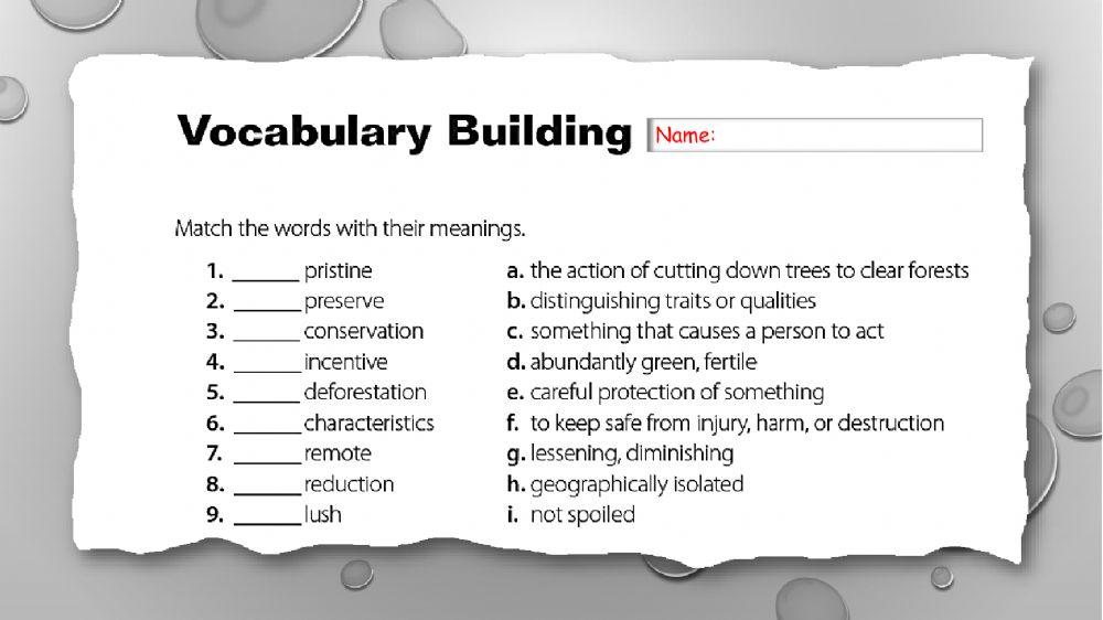 MG3 U3 L7 Building Vocabulary - Ecotourism MG3 U3 L7 Building Vocabulary - Ecotourism