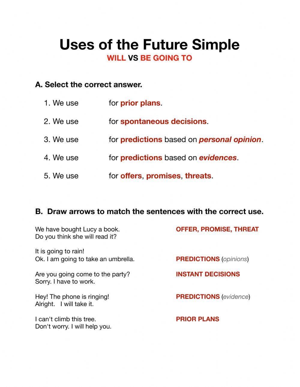 Uses of the Future Simple (Will - Be Going To)
