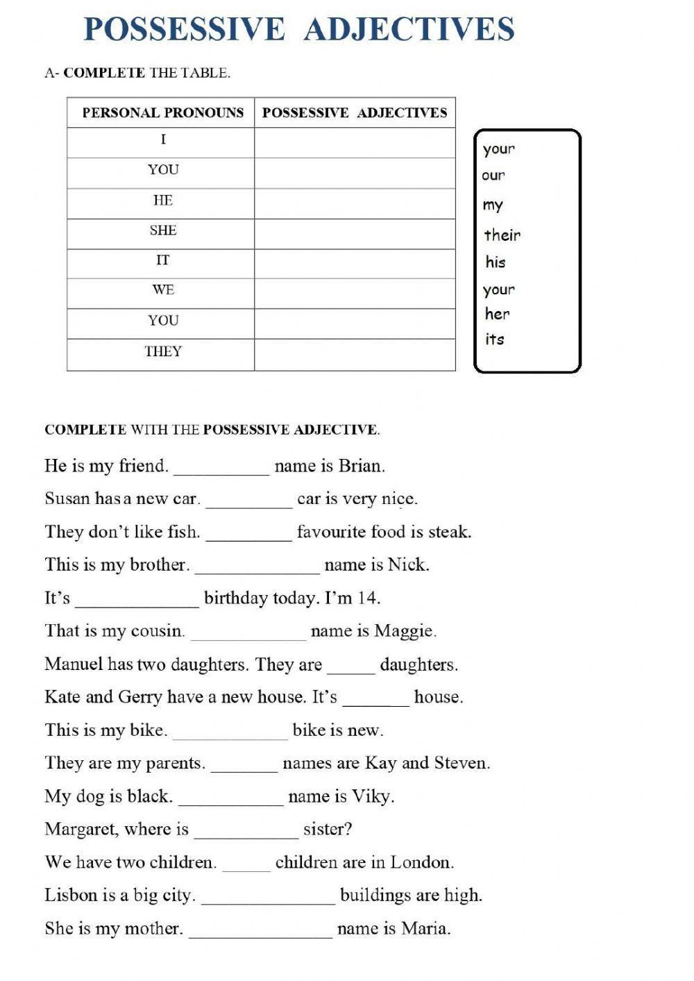 Possessive adjectives