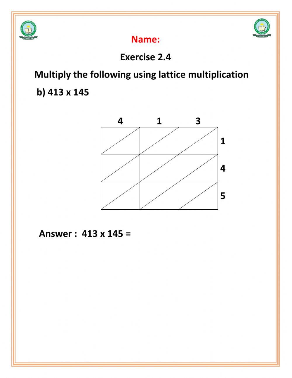 Lattice Multiplication Live Worksheets