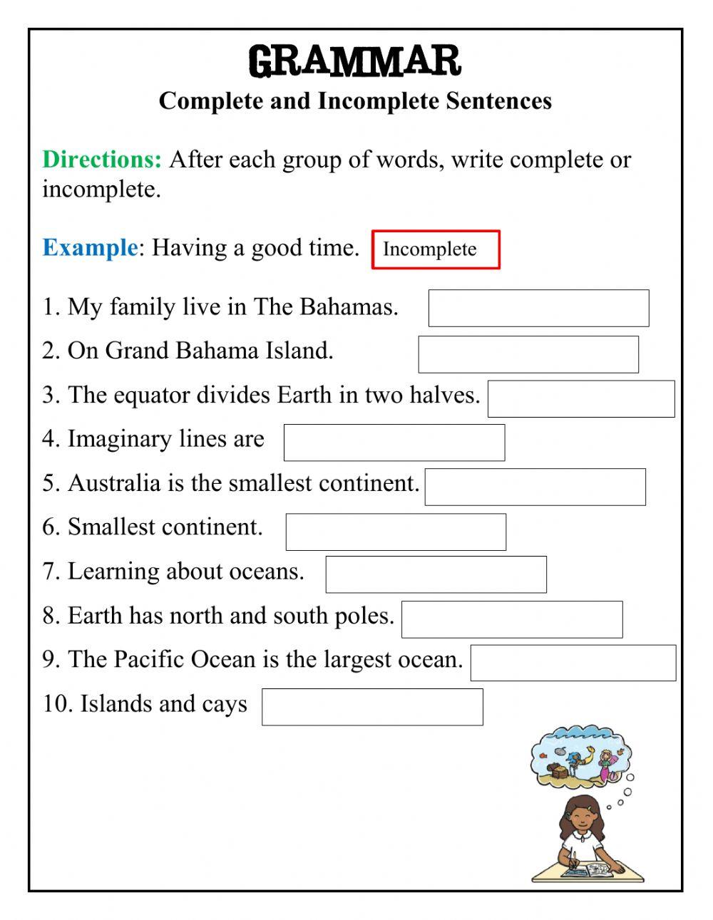 Complete and Incomplete Sentences worksheet | Live Worksheets complete-and-incomplete-sentences-worksheet-live-worksheets