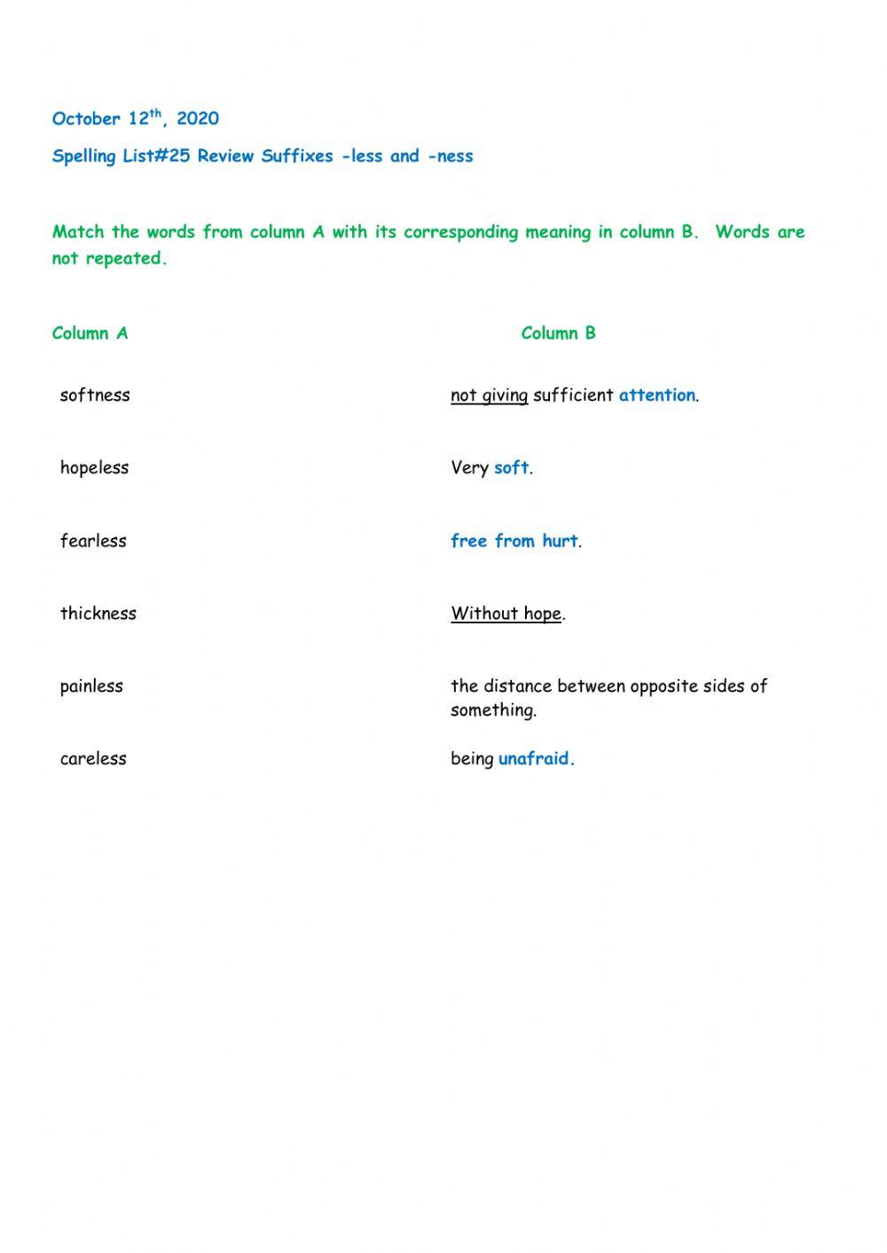 Spelling List-25 Review Accomodations