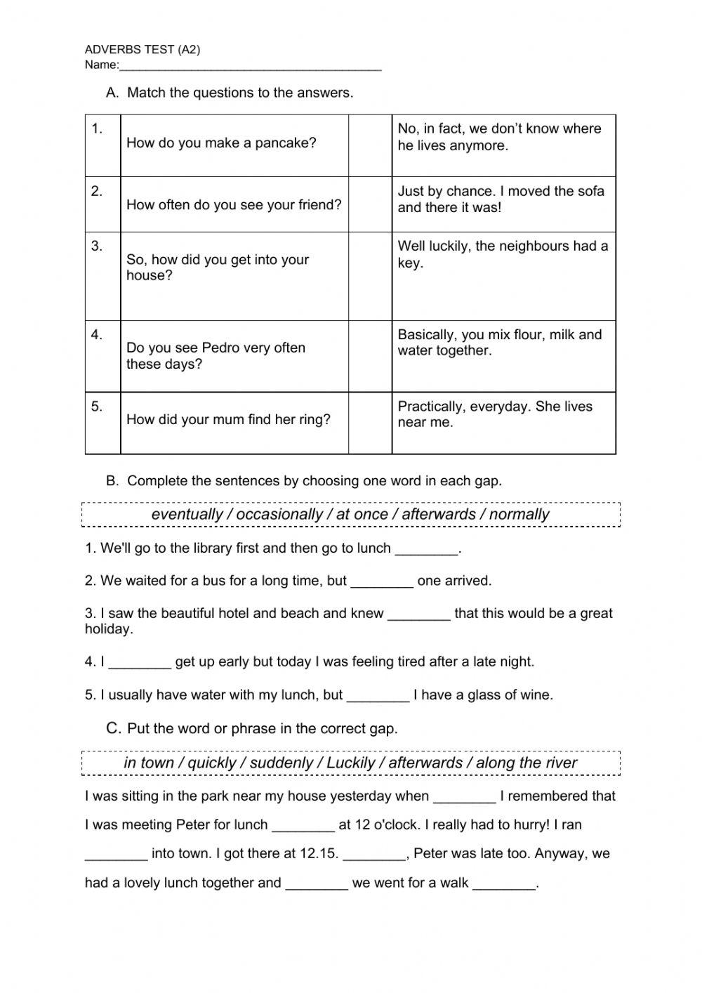 Adverbs test (A2)