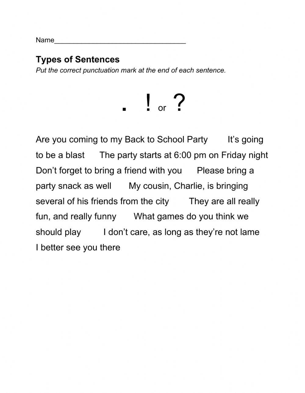 Punctuation for sentences