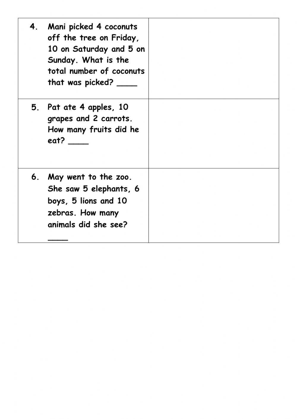 Mathematics Addition word problem facts to 20 classwork