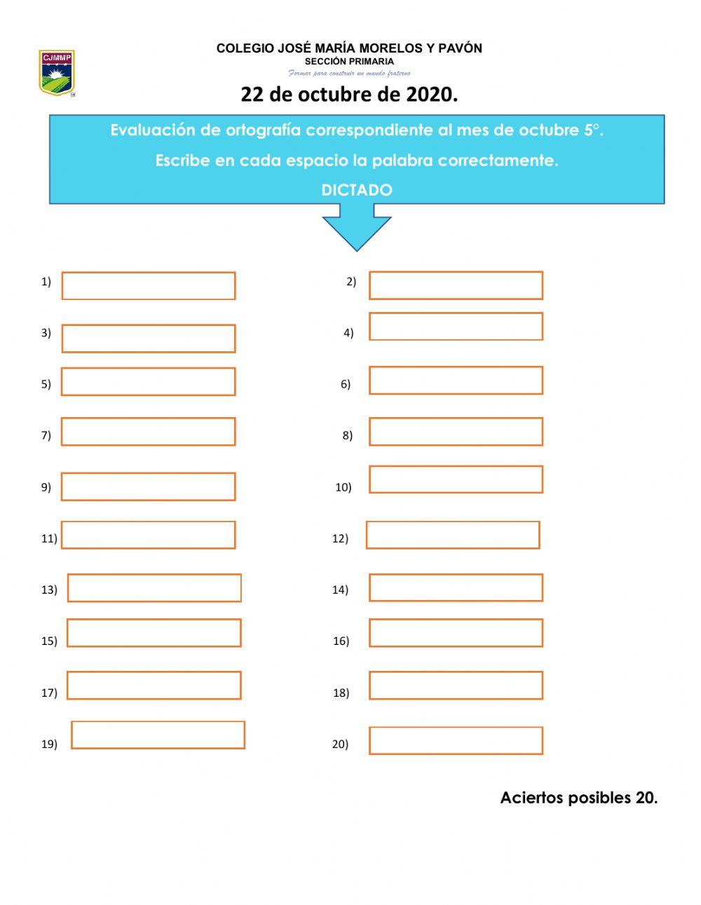 Vocabulario de Octubre 5°