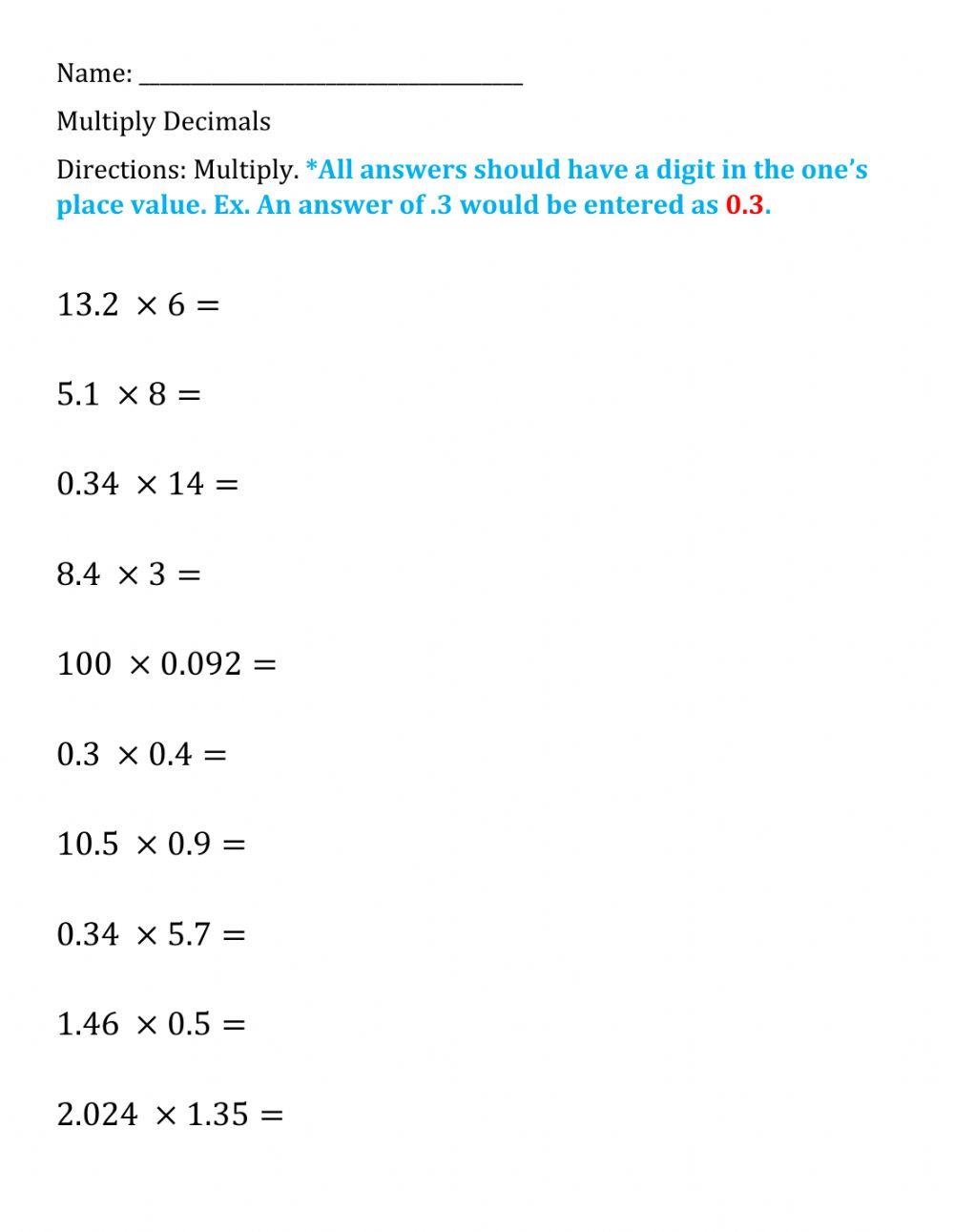 Multiply Decimals