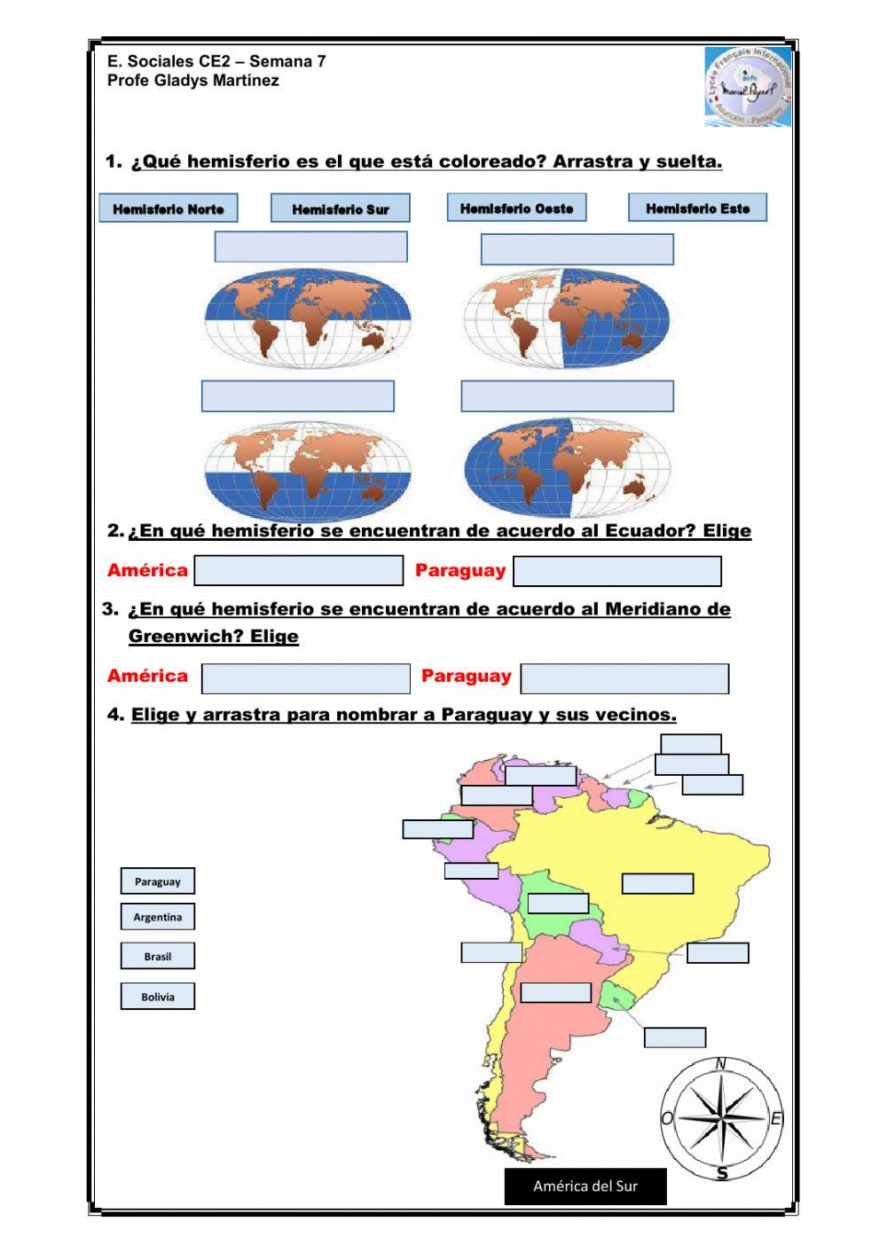 Hemisferios y países vecinos de Paraguay