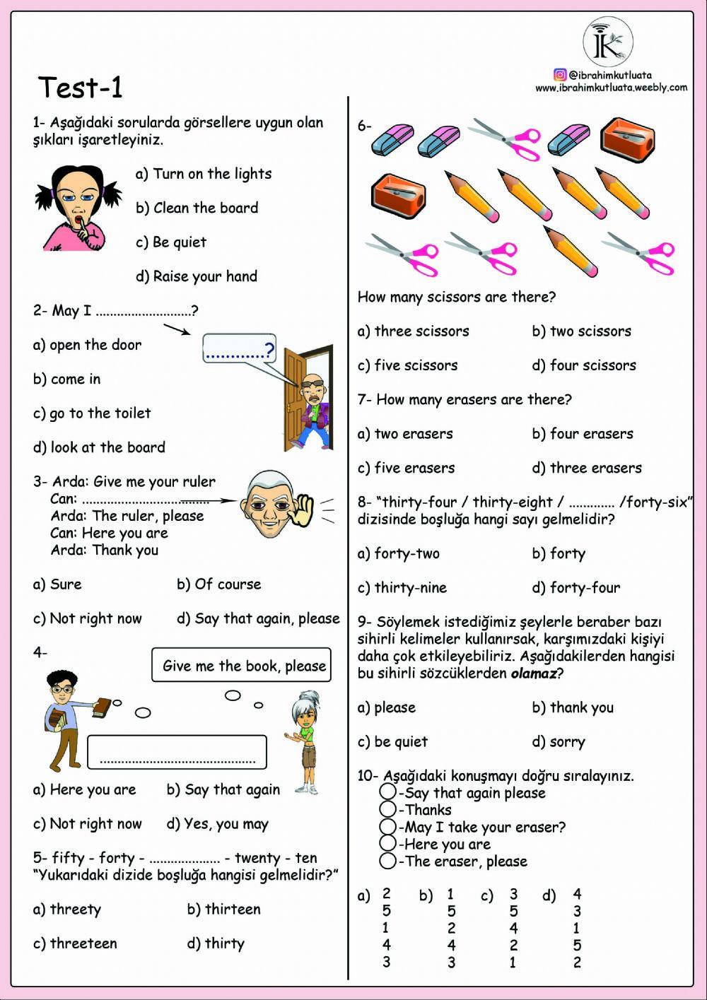4. sınıf 1. ünite Revision