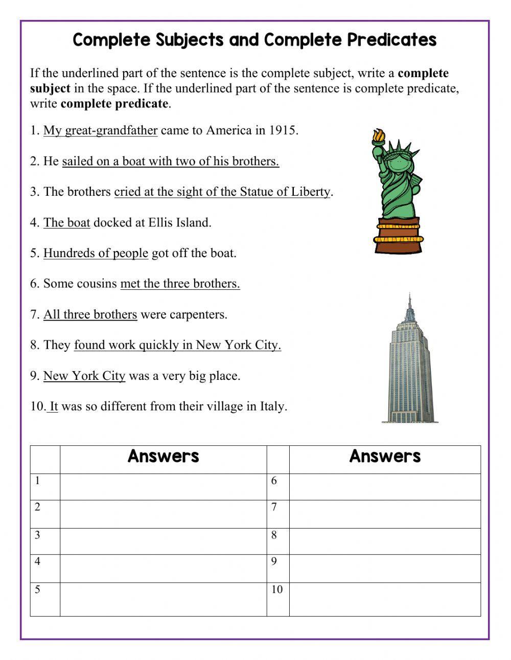 Complete Subject and Complete Predicate worksheet | Live Worksheets complete-subject-and-complete-predicate-worksheet-live-worksheets