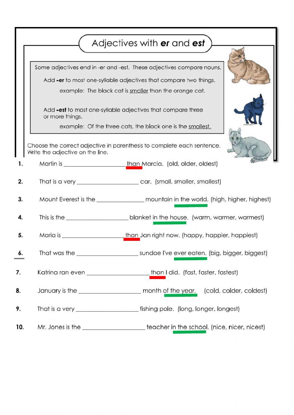 Comparative and superlative Adjectives Accomodations