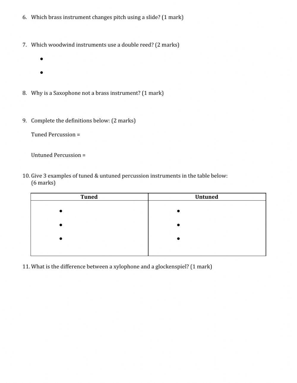 Y7 Test -1 Instrument of the Orchestra - Theory - public